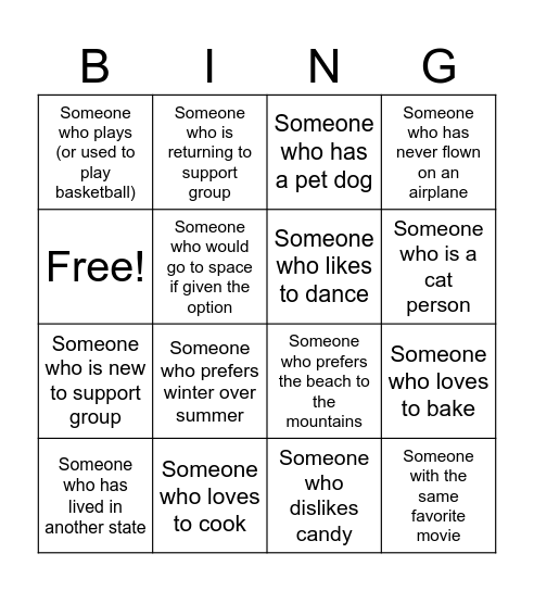 Let's get to know Everyone! Bingo Card