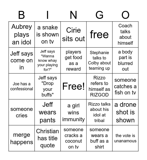 episode 6 Bingo Card