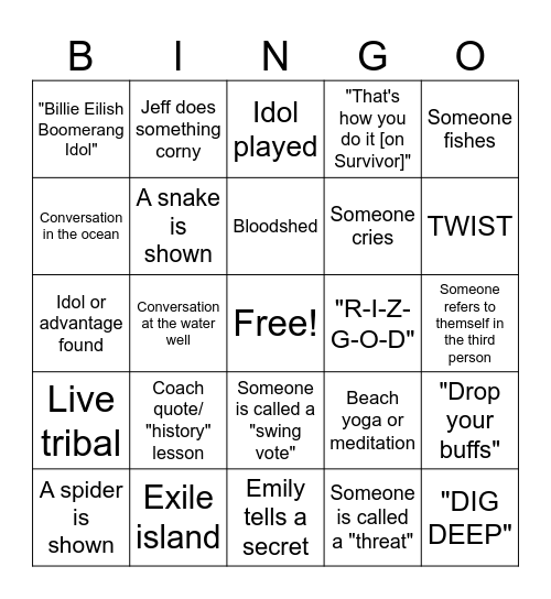 Survivor MERGE Bingo Card