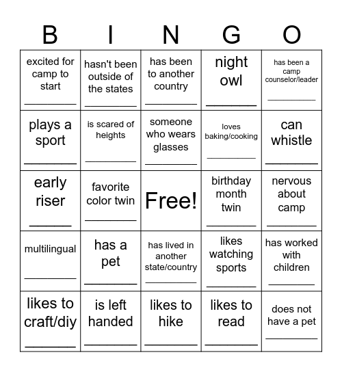 Find Someone Who: Bingo Card