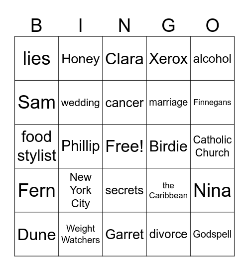 Lake Effect Bingo Card