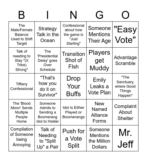 Survivor 50 Episode 6 Bingo Card