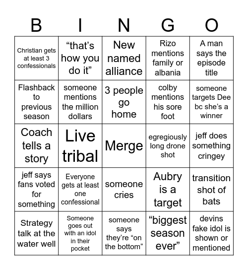 s50e6 “in the blood moon” Bingo Card
