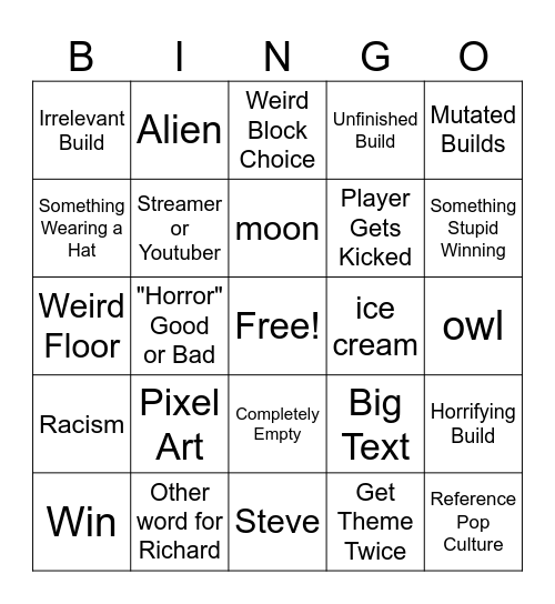 Minenmccraft Bingo Card