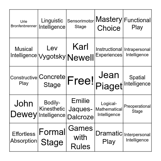 Music & Movement Bingo Card