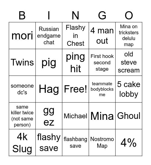 Dead By Daylight Surv Edition Bingo Card