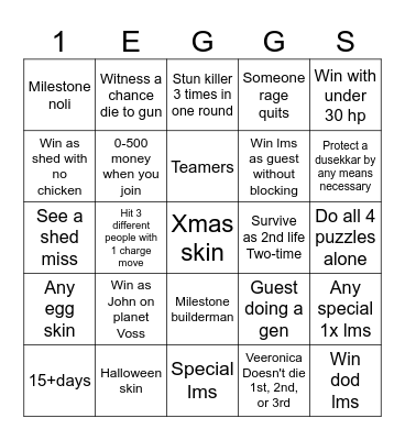 Forsaken Bingo Card