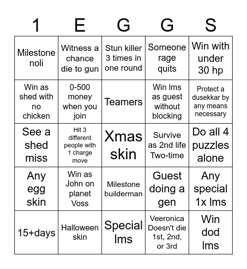 Forsaken Bingo Card