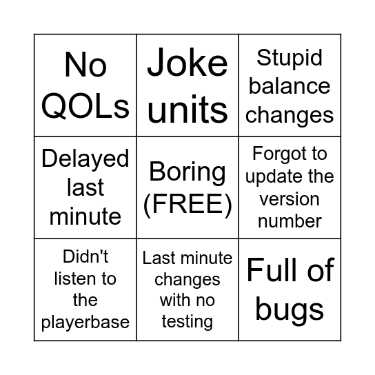 DVN Update Bingo Card