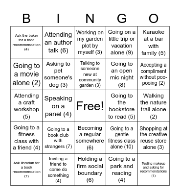 Social Anxiety & Public Illness Bingo Card