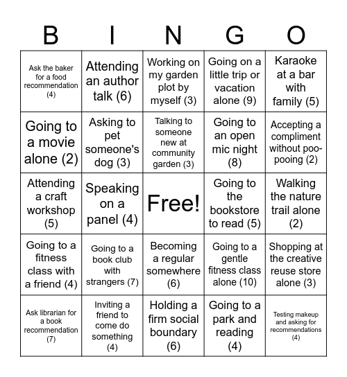 Social Anxiety & Public Illness Bingo Card
