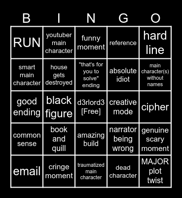 Minecraft ARG Blackout Bingo Card