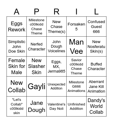 April Fools Update Bingo Card