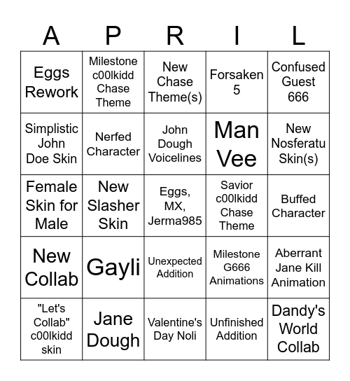April Fools Update Bingo Card