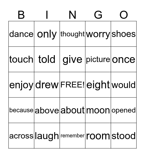 HF Word Bingo Card