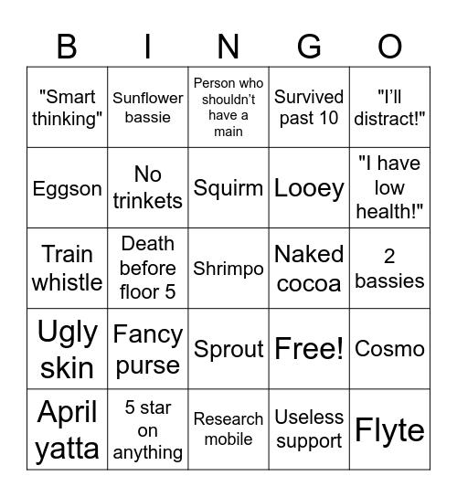 Matchmaking Bingo Card