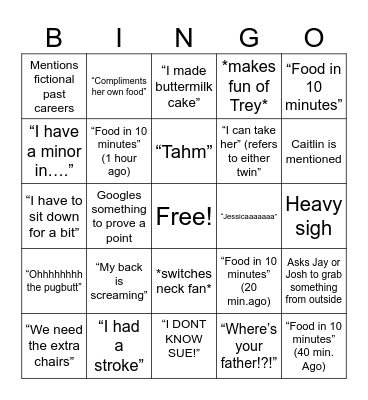 Yasger Parent Bingo Card