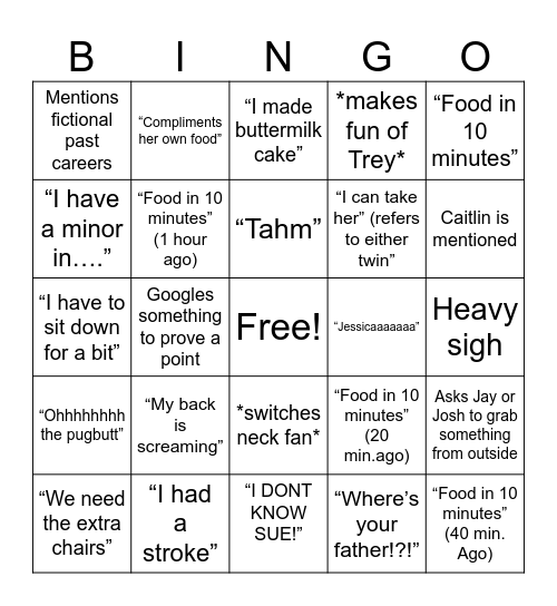 Yasger Parent Bingo Card