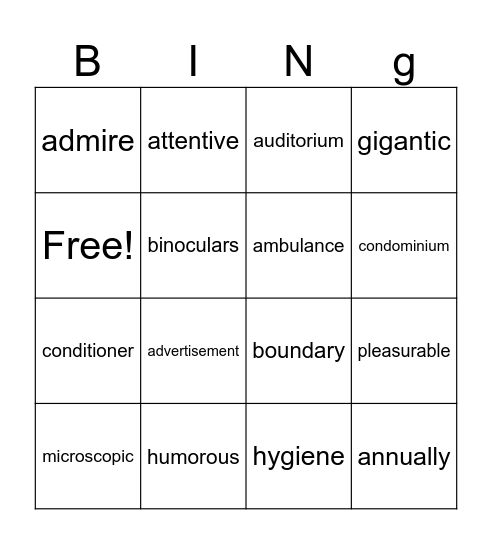 Vanessa Bingo Card