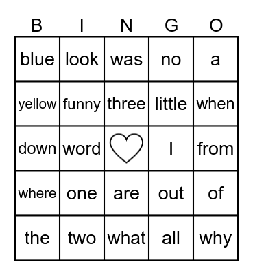 CKLA Kindergarten Tricky Word Bingo Card
