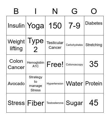 Men's Health Bingo Card