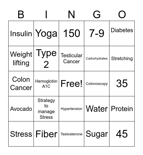 Men's Health Bingo Card