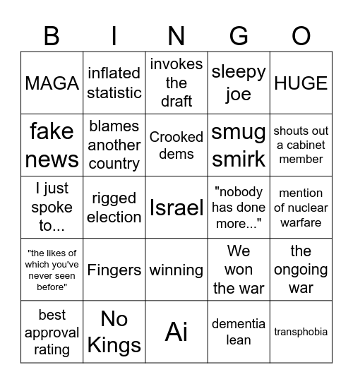 Iran Address Bingo Card