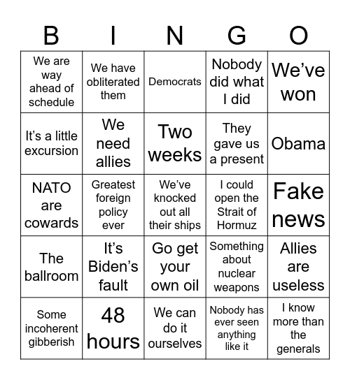 Trump’s National Adress Bingo Card