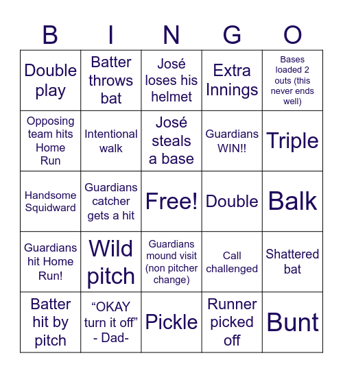 Guardians Bingo Card