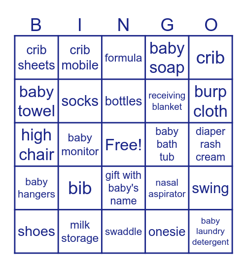 Baby Gift BINGO Card