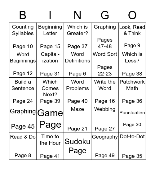 Enoch's Bingo Board Bingo Card