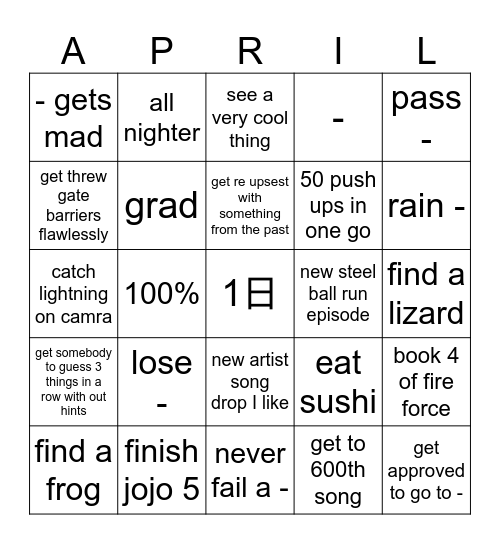 april Bingo Card
