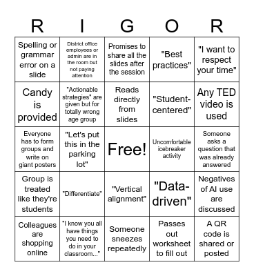 Inservice Day Bingo Card