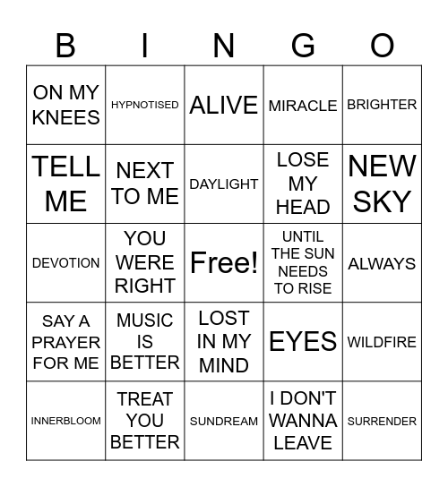 RUFUS DU SOL Bingo Card
