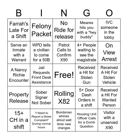 Front Desk Bingo Card