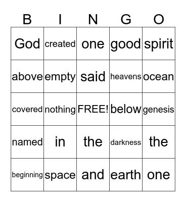 Creation - Genesis 1:1 Bingo Card