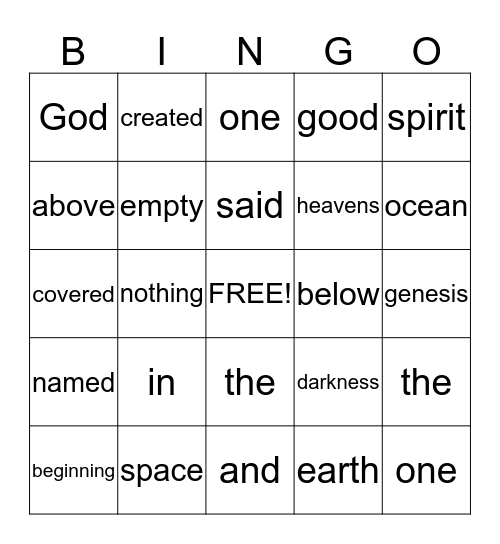 Creation - Genesis 1:1 Bingo Card