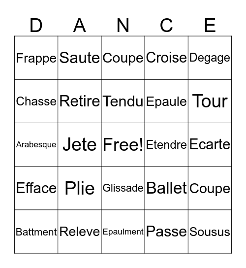 Ballet Bingo with Ginny Bingo Card