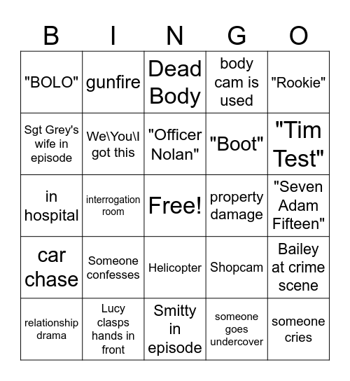 The Rookie Bingo Card