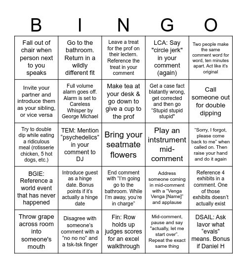 Section I: Semester 2 Bingo Card
