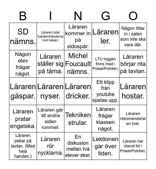 MKV Bingo Card