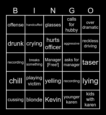 Karen Blackout Bingo Card