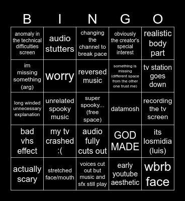 Anomaly Bingo Card