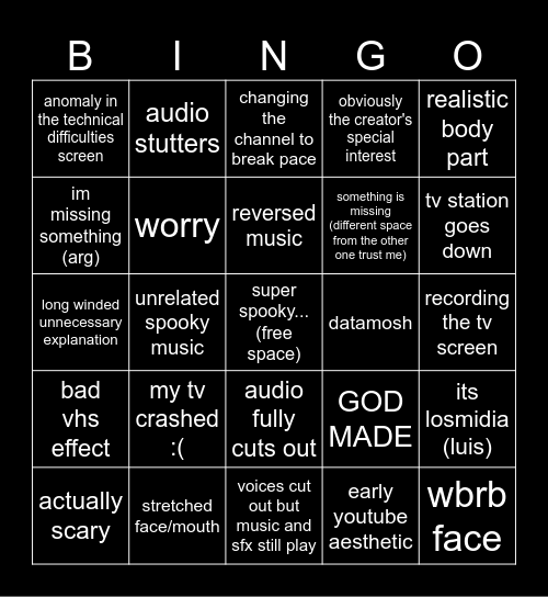 Anomaly Bingo Card