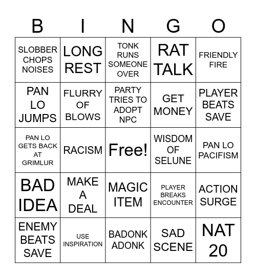 AVERNUS BINGO Card