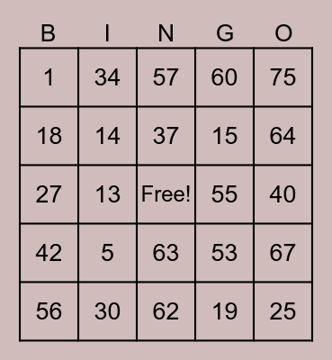 CLAUDINE'S BINGO CARD Bingo Card