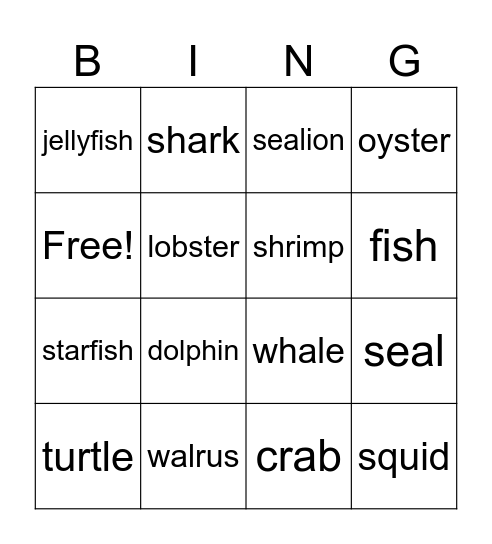Under the Sea Bingo Card