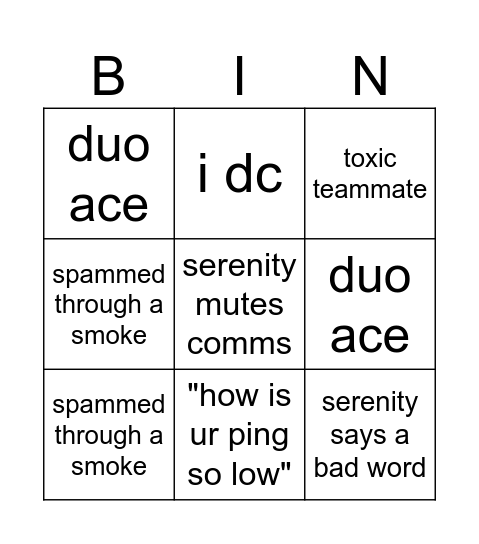 val bingo Card