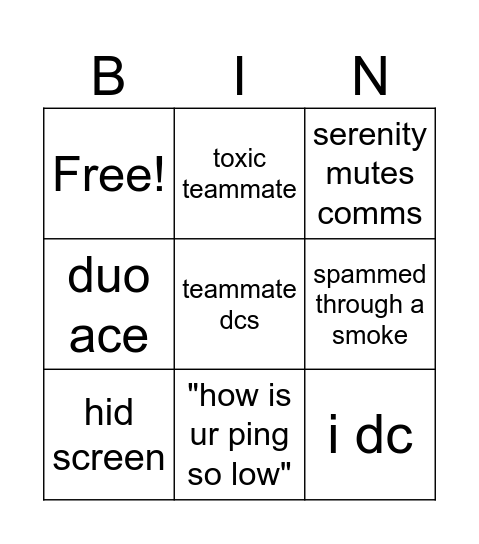 val bingo Card
