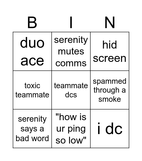 val bingo Card